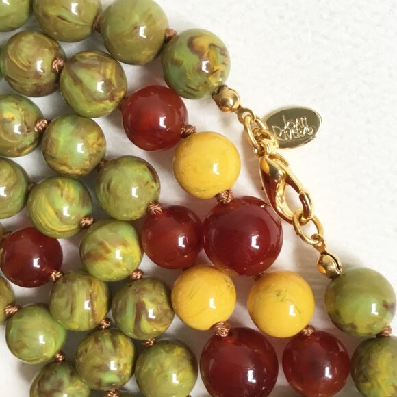 Vintage Joan Rivers Green Red Yellow Swirl Beaded Hand Knotted Necklace - Picture 4 of 5
